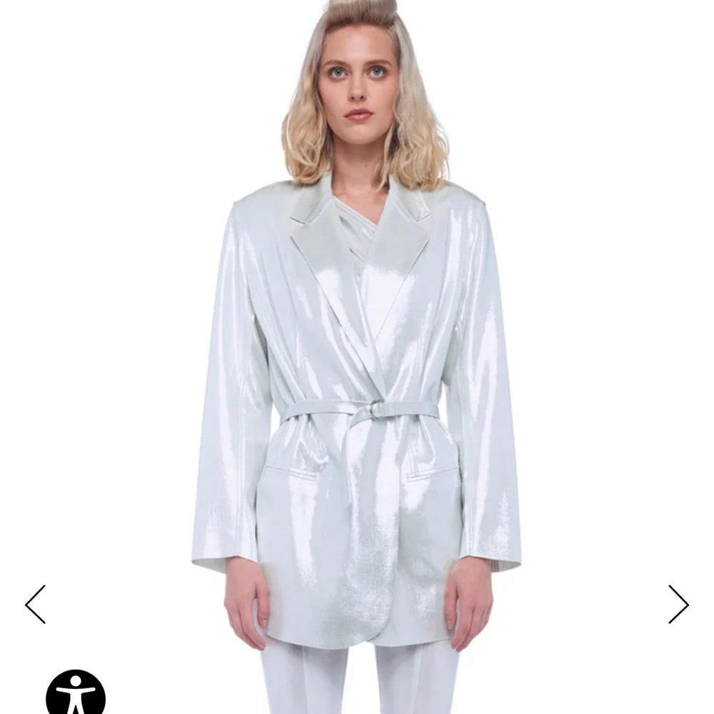 Norma Kamali  Silver Oversized Double Breasted  Belted Blazer Jacket M